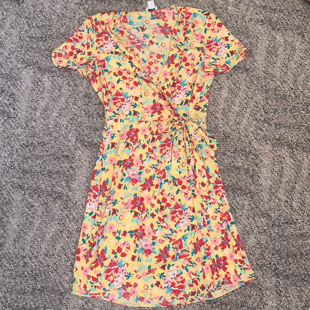 J. Crew Yellow Floral Wrap Dress